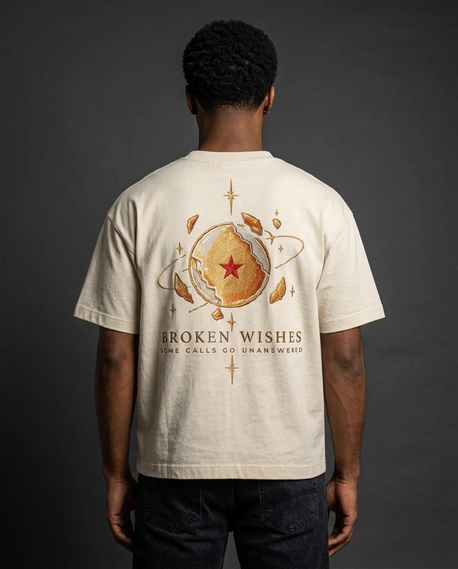 Broken Wishes back-view design visualisation on model