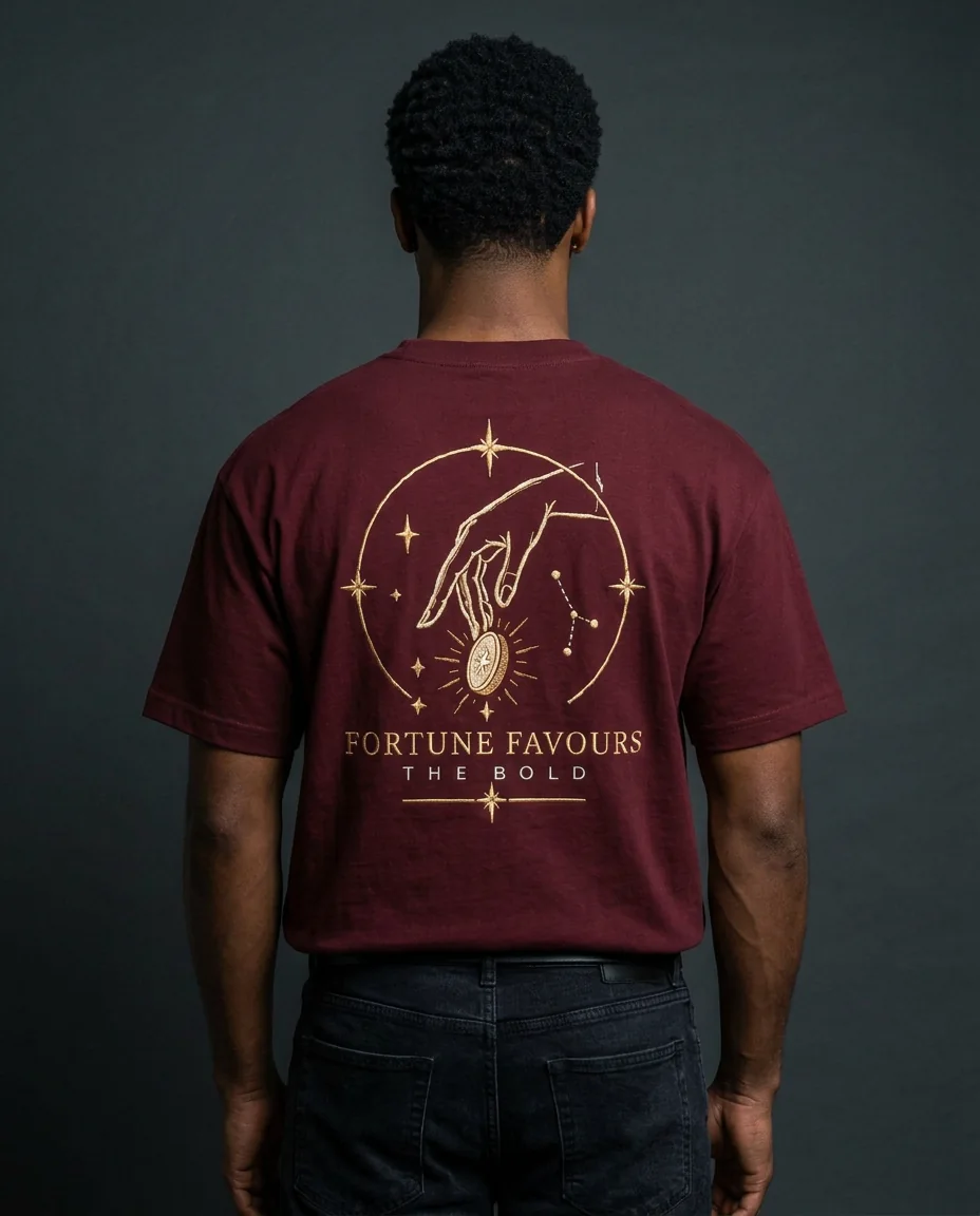 Fortune Favours back-view design visualisation on model